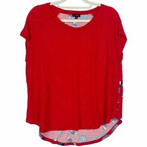 Talbots Linen Front Top with Umbrella Print in the back; Red/blue/White, medium